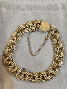 12k Gold Filled Chain-Link Women's Charm Bracelet with Safety Chain 8"